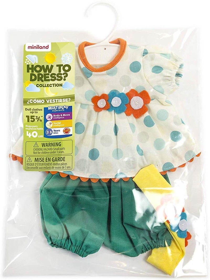 Miniland Doll Clothes for 15" to 16" Baby Dolls, Polka Dots Romper, Top, Sun Visor, Summer Doll Clothing, Pretend Play, Fine Motor Skills - Image 4